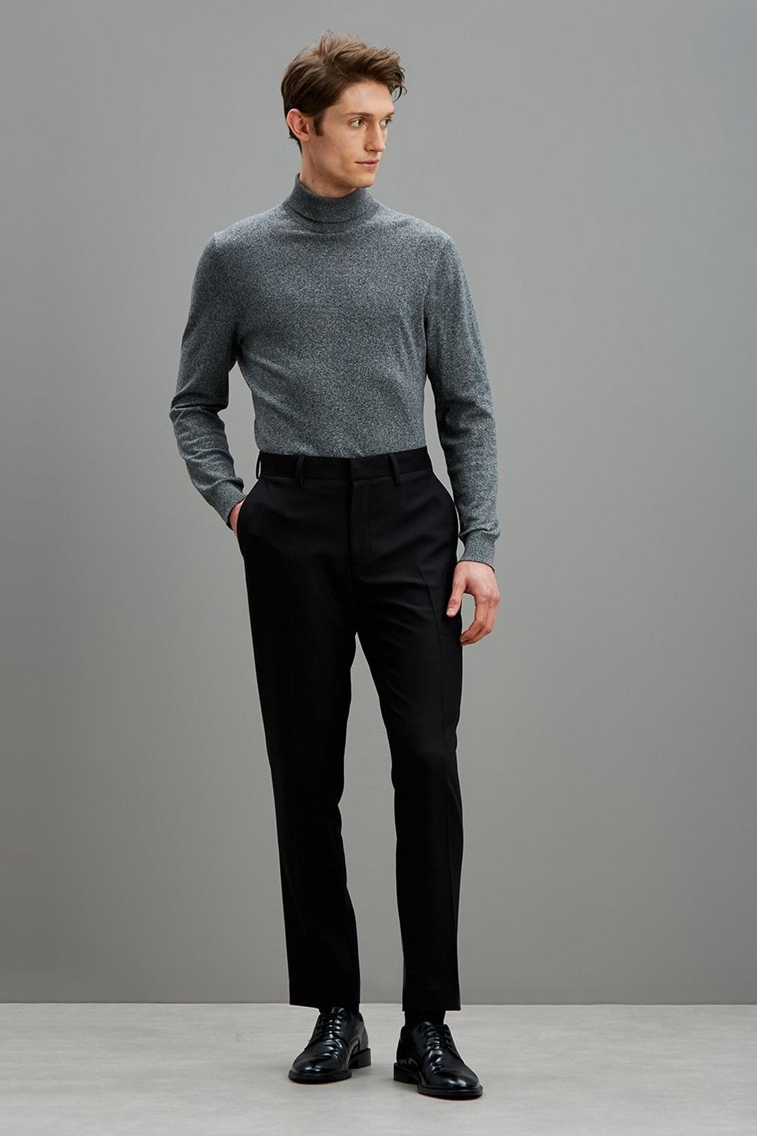 Relaxed Tapered Fit Black Bi-stretch Suit Trouser image number 1