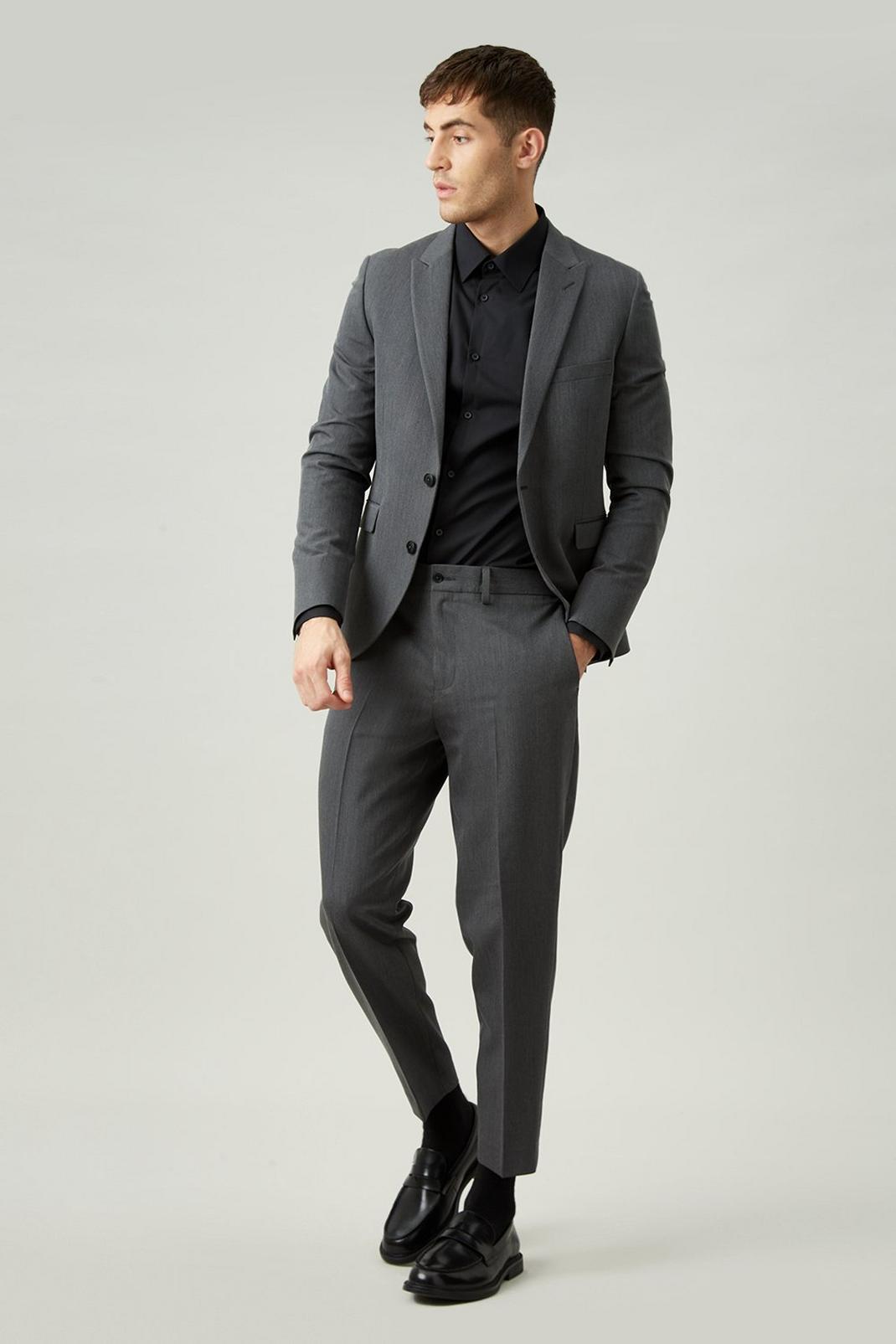 Charcoal Relaxed Tapered Fit Grey Bi-stretch Suit Trouser image number 1