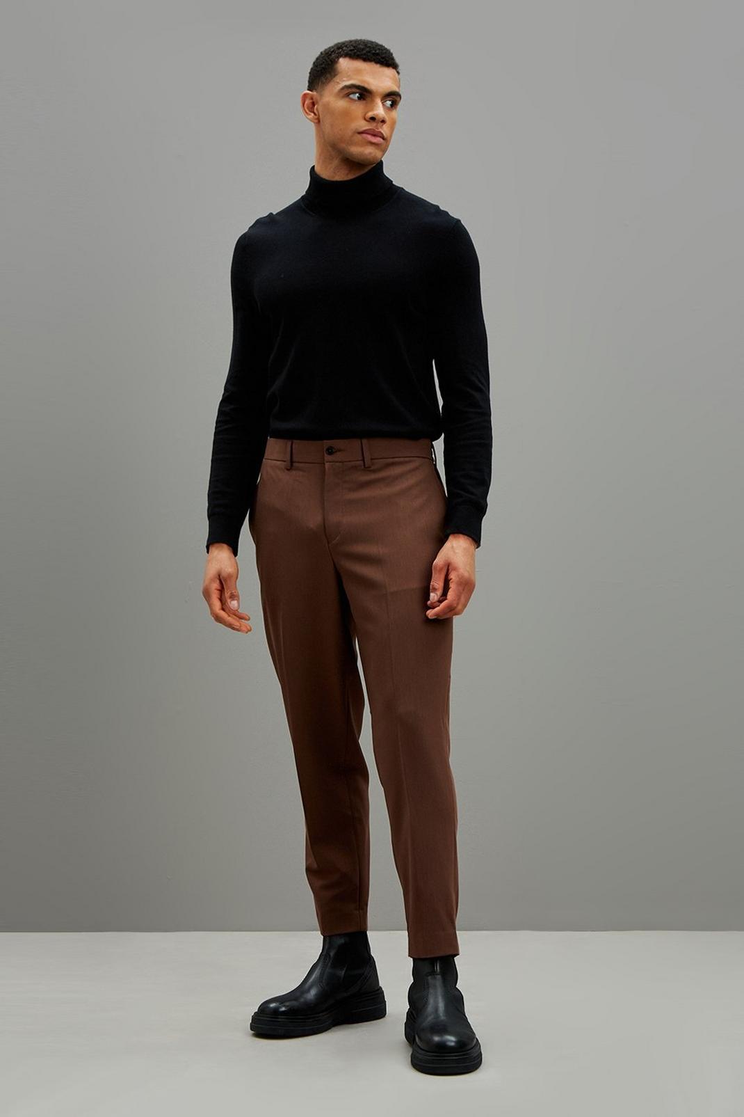 Relaxed Tapered Fit Brown Bi-stretch Suit Trouser image number 1