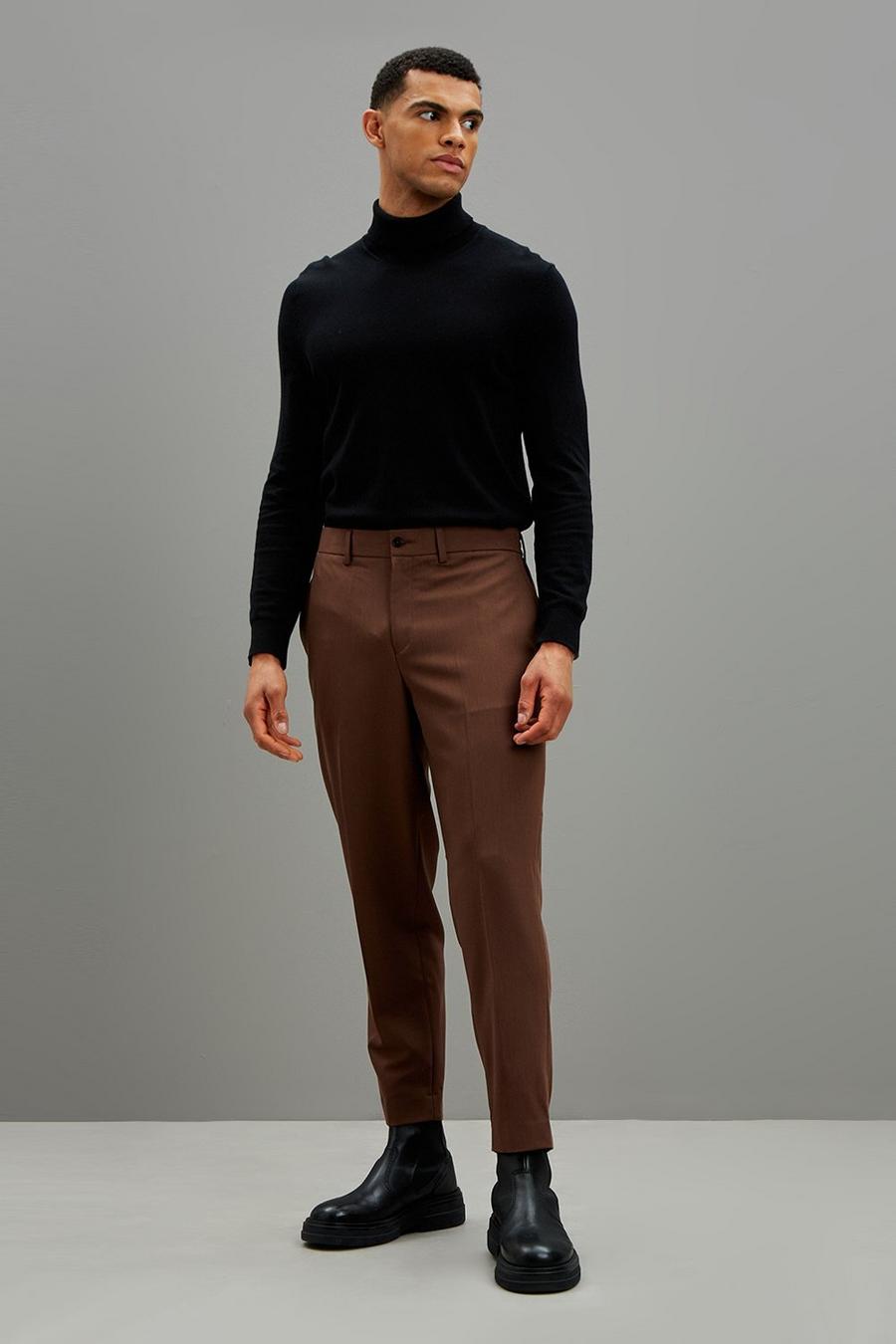 Relaxed Tapered Fit Brown Bi-stretch Suit Trouser