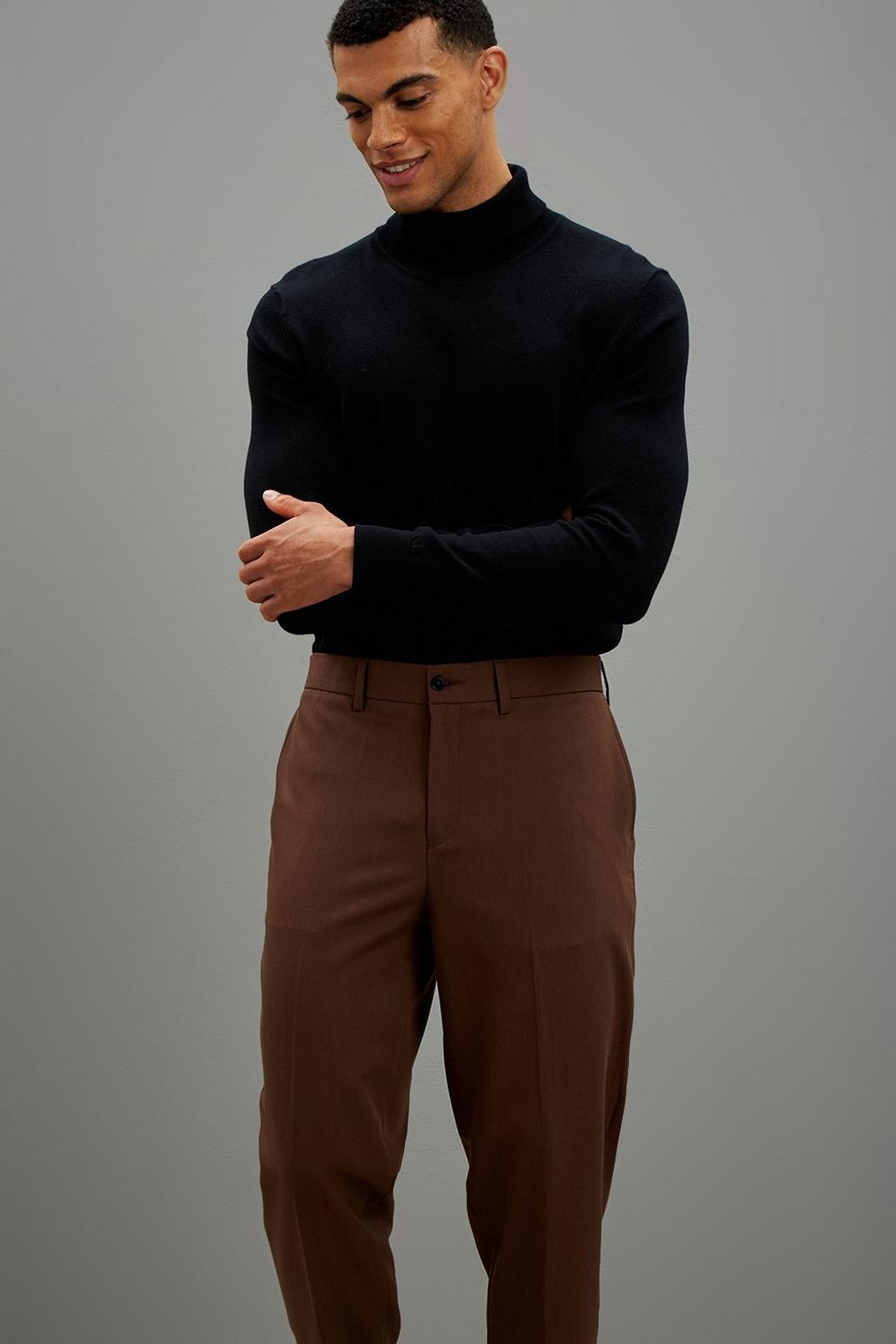 109 Brown Relaxed Tapered Bi-stretch Suit Trouser image number 2