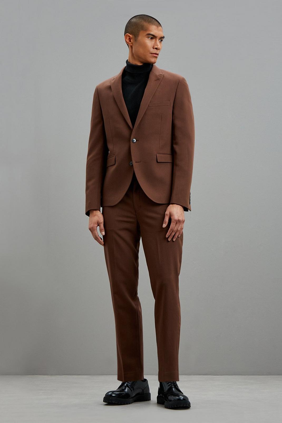 Super Skinny Fit Brown Bi-stretch Suit Jacket image number 1