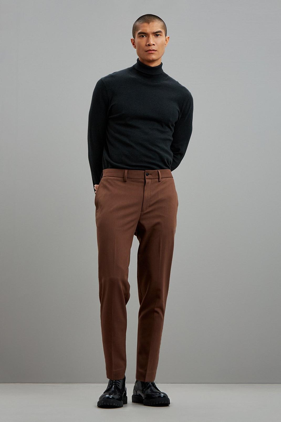 109 Brown Super Skinny Bi-stretch Crop Suit Trous image number 1