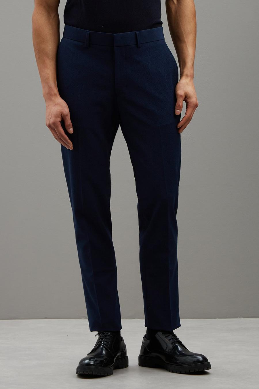 Navy Seersuck Slim Fit Trouser