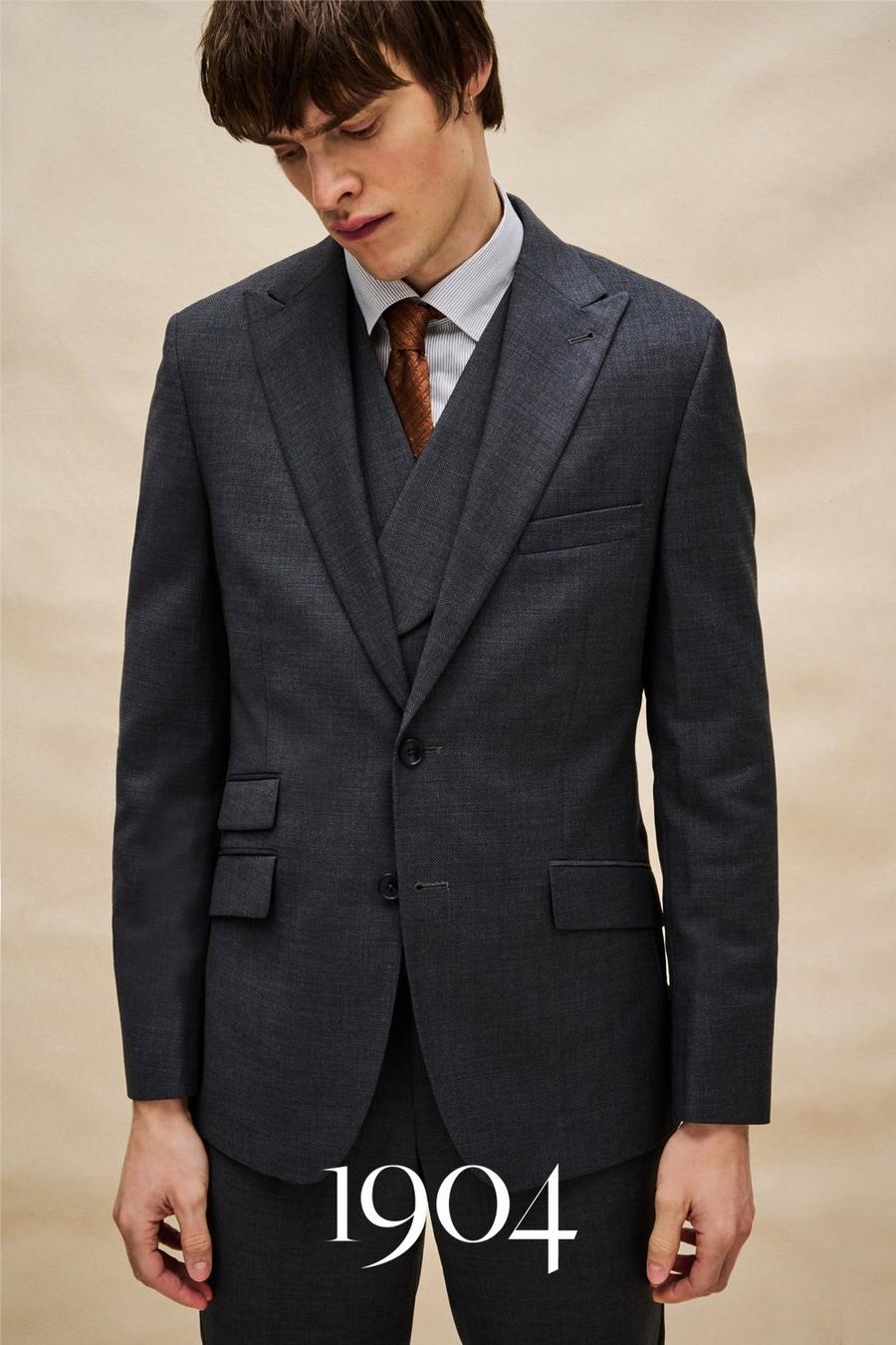 Grey Pindot Tailored Fit Wool Three-Piece Suit
