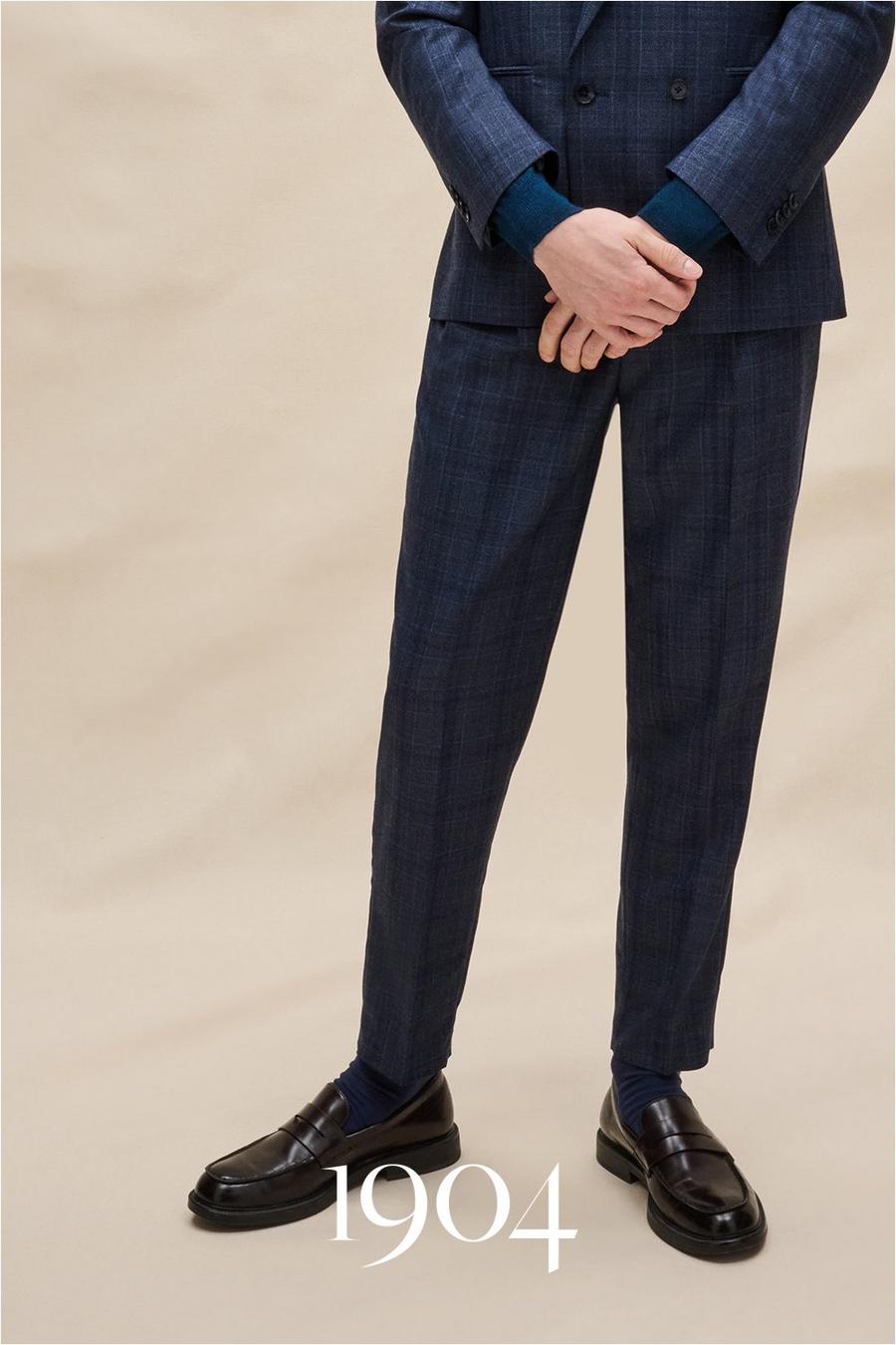 1904 Navy Tonal Check Tapered Suit Trouser