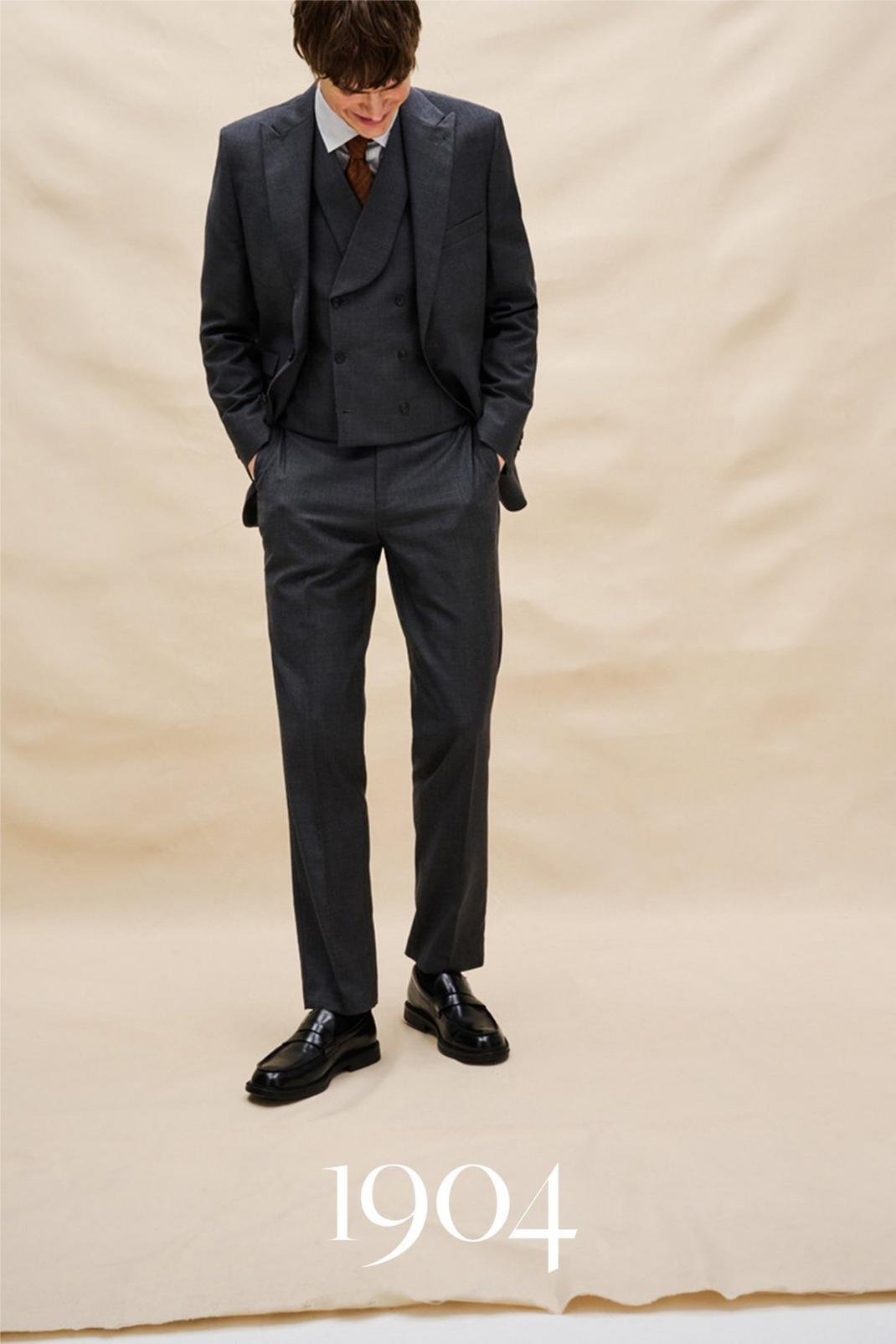 131 1904 Grey Pindot Tailored Fit Wool Suit Trouser image number 1
