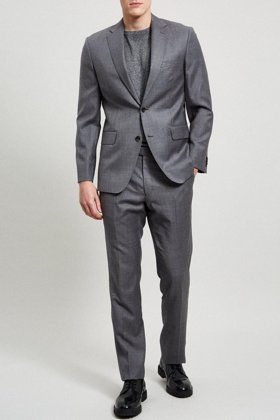Grey Semi Plain Wool Two-Piece Suit