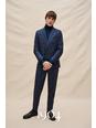 148 1904 Navy Tonal Check Double Breasted Suit Jacket Wool Blend