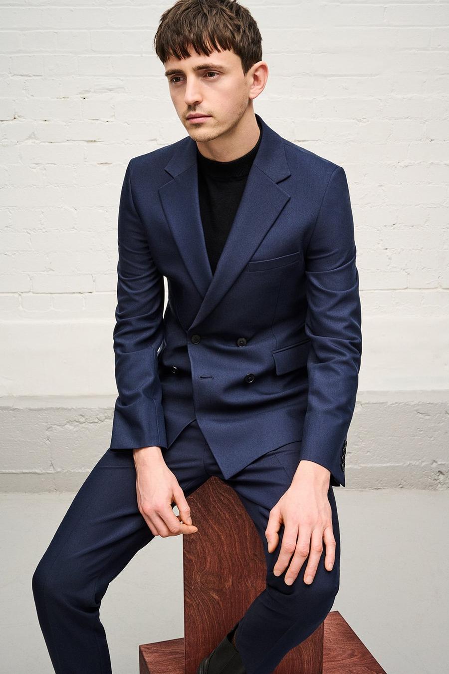 Skinny Fit Navy Double Breasted Bi-Stretch Suit Jacket