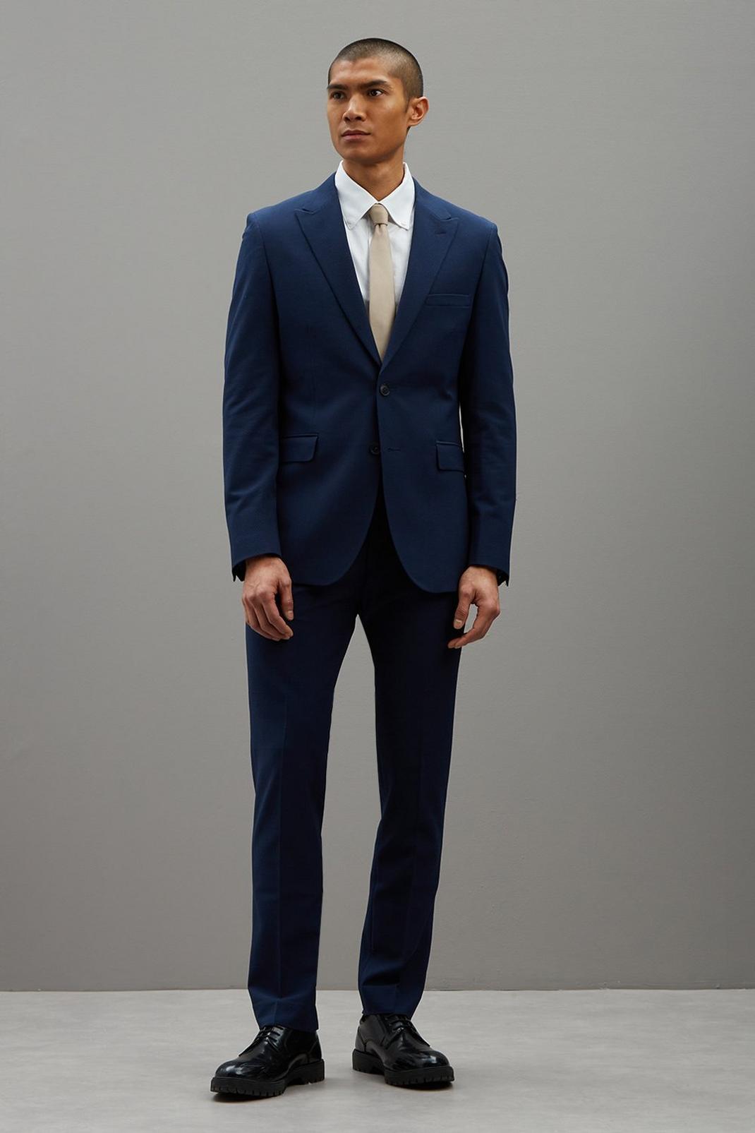 Navy Seersucker Slim Fit Two-Piece Suit image number 2