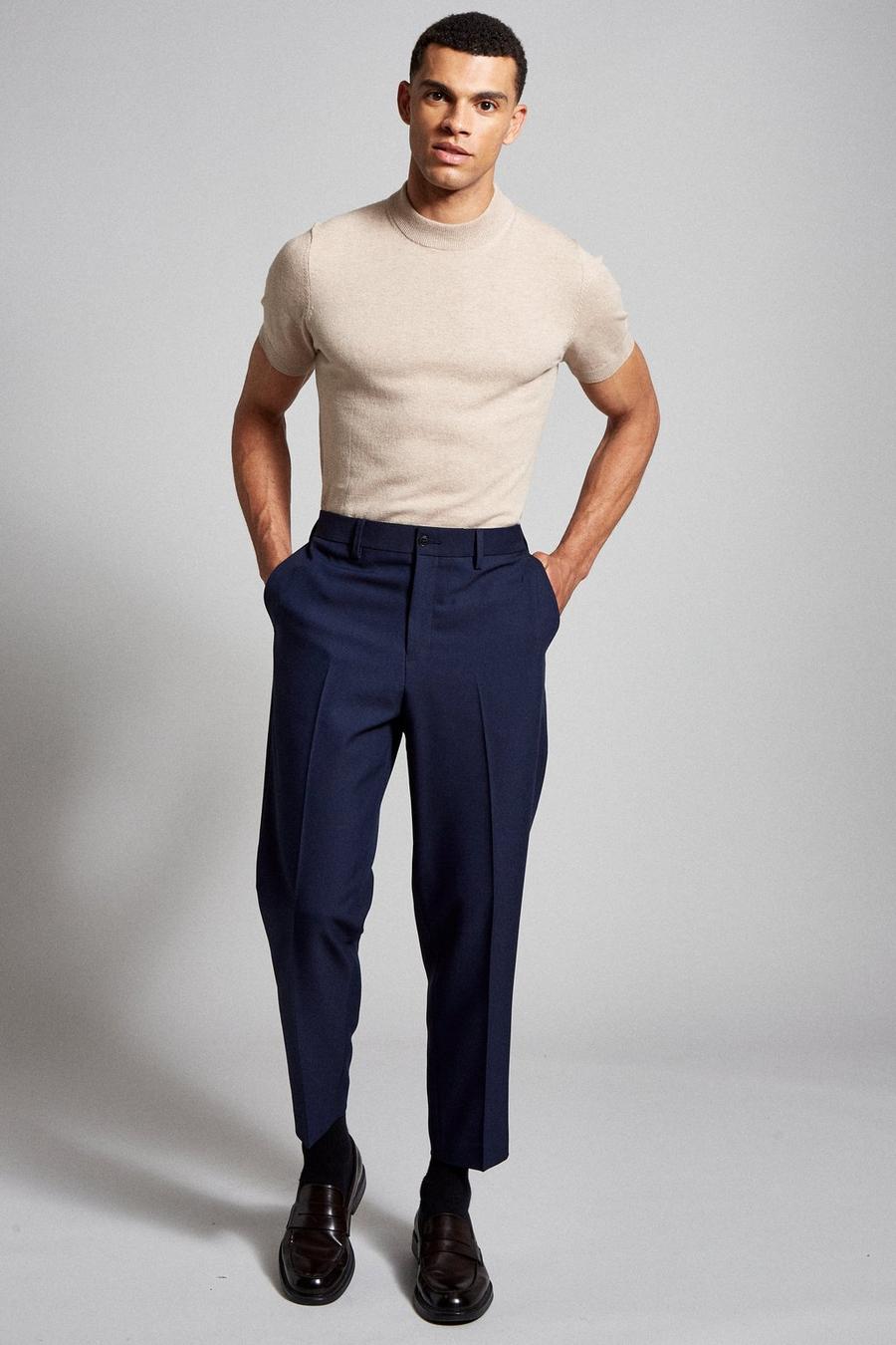 Navy Relaxed Tapered Bi-stretch Suit Trouser