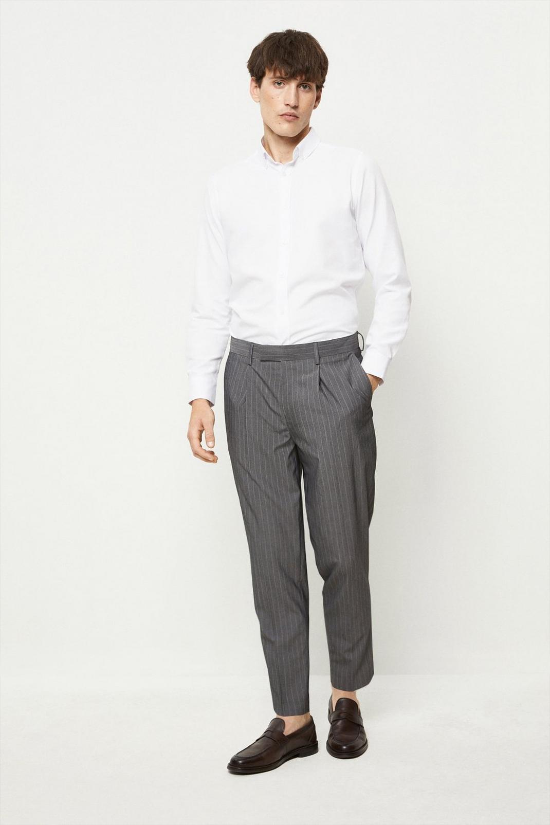 508 Grey Stripe Tapered Pleated Trouser image number 2