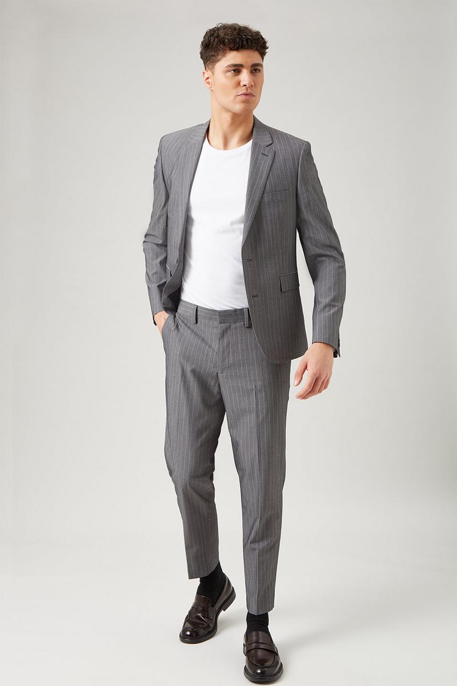 Stripe Skinny Fit Grey Crop Trouser
