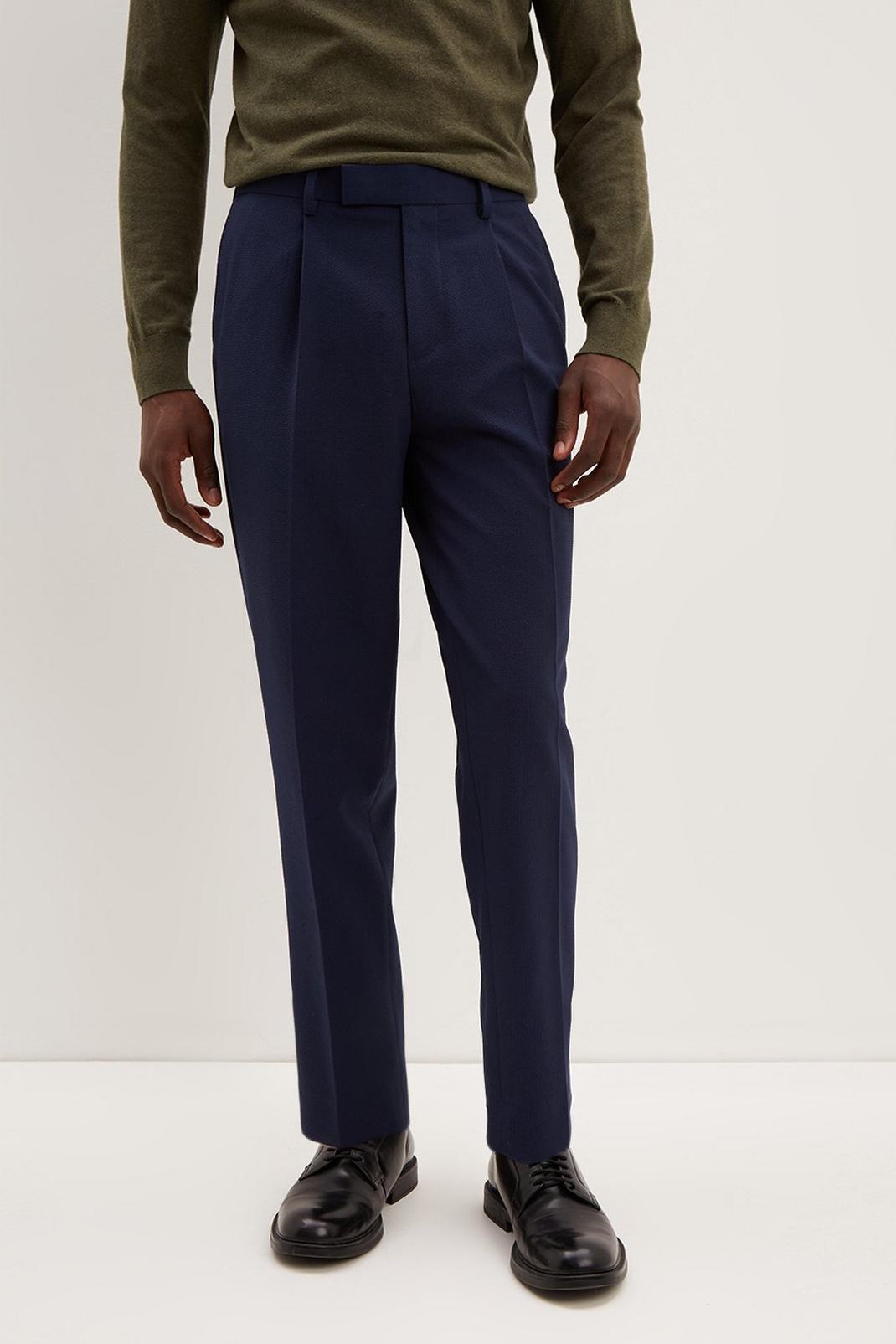 148 Navy Seersuck Tapered Suit Trouser image number 2