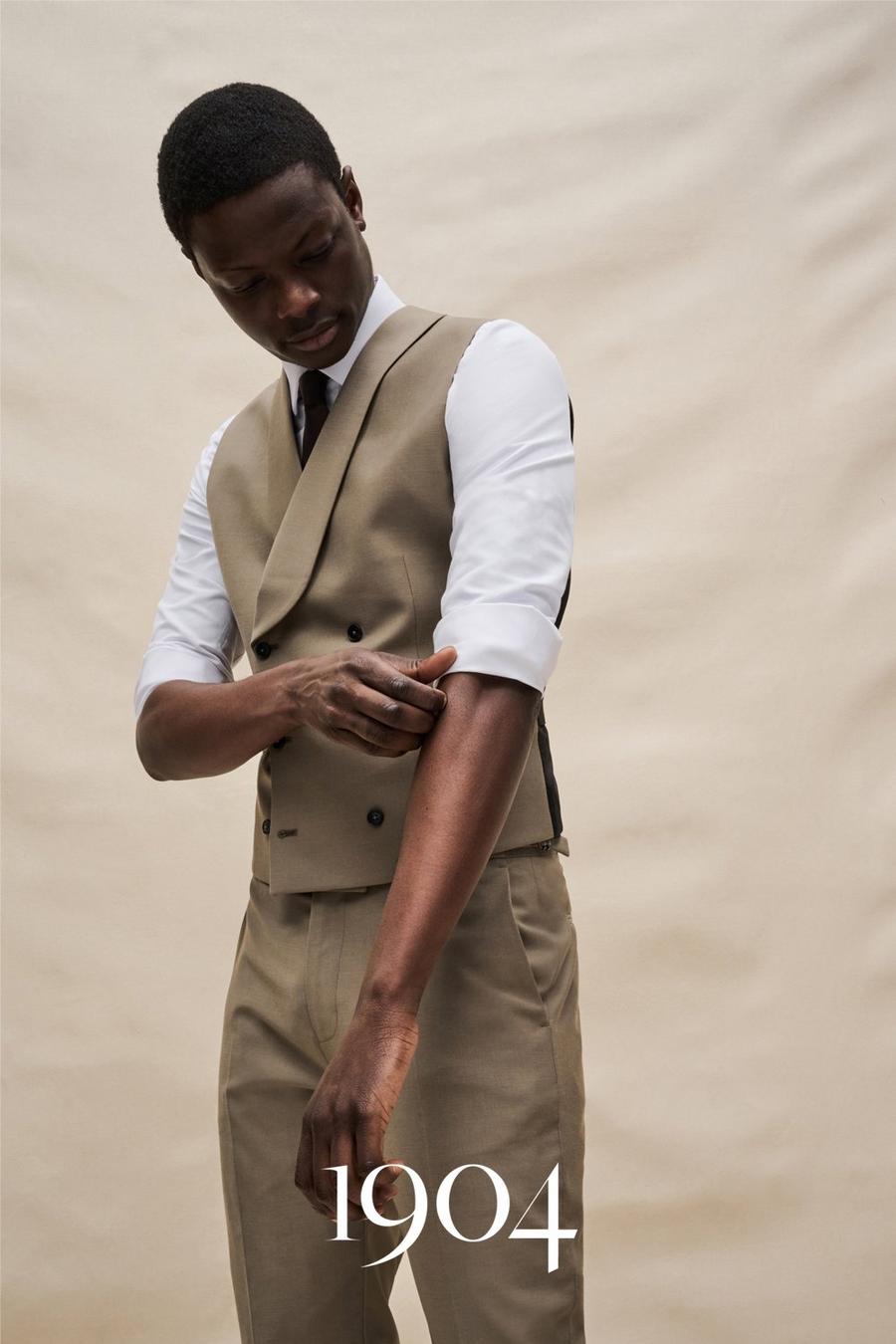 1904 Taupe Textured Wool Suit Waistcoat