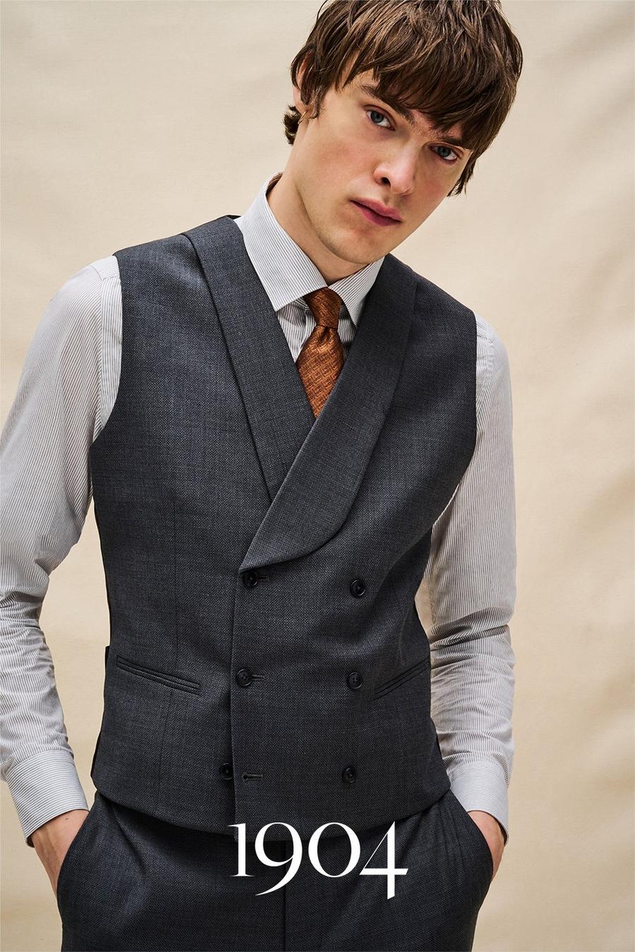 1904 Grey Pindot Wool Tailored Fit Suit Waistcoat