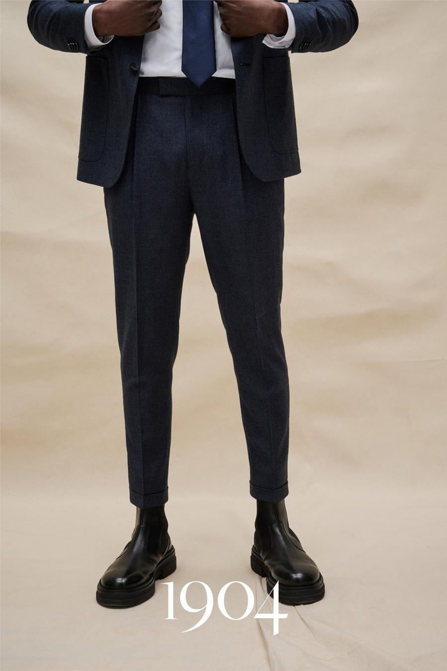 1904 Blue Puppytooth Wool Turn Up Suit Trouser