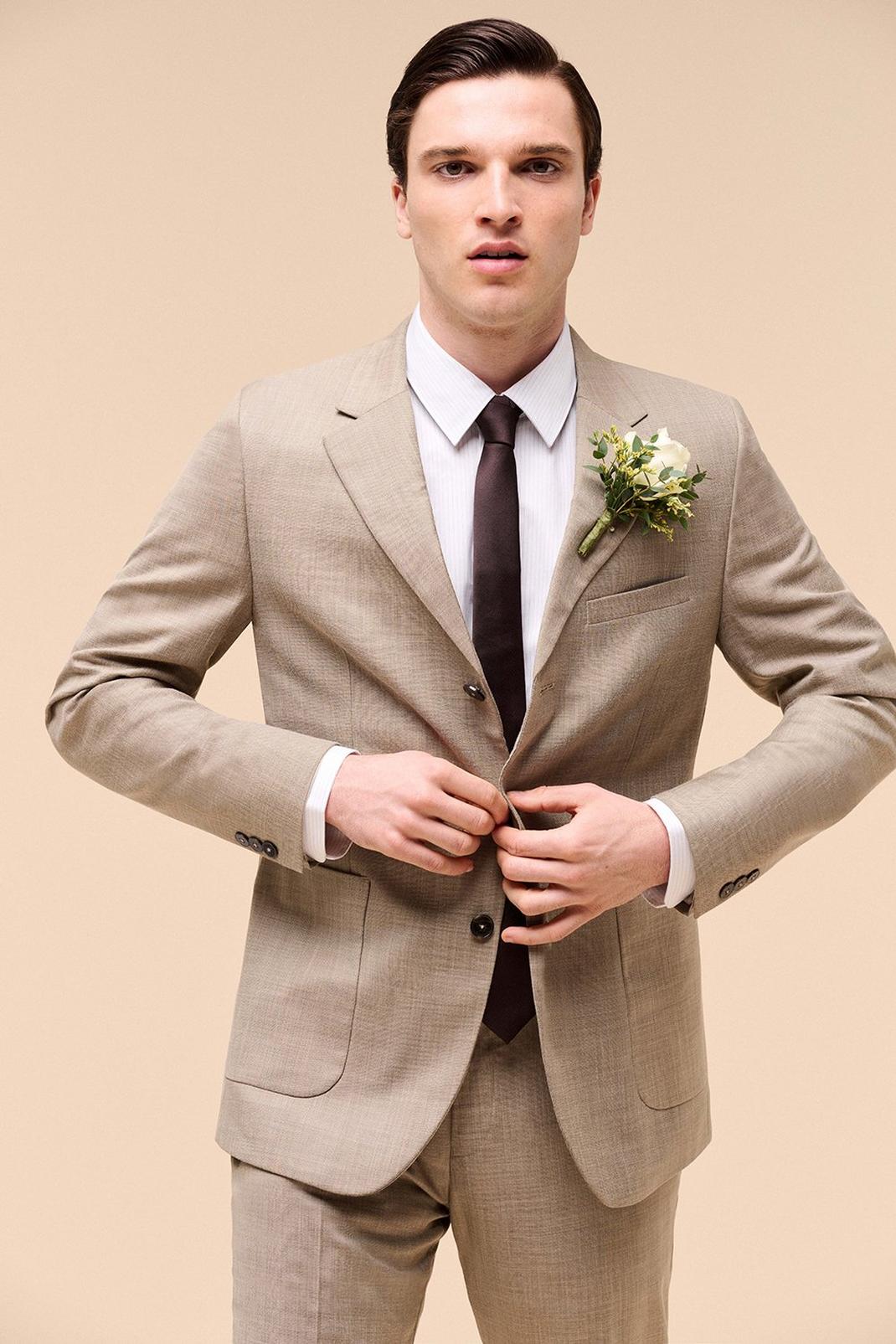 Camel Textured Slim Fit Two-Piece Suit image number 1
