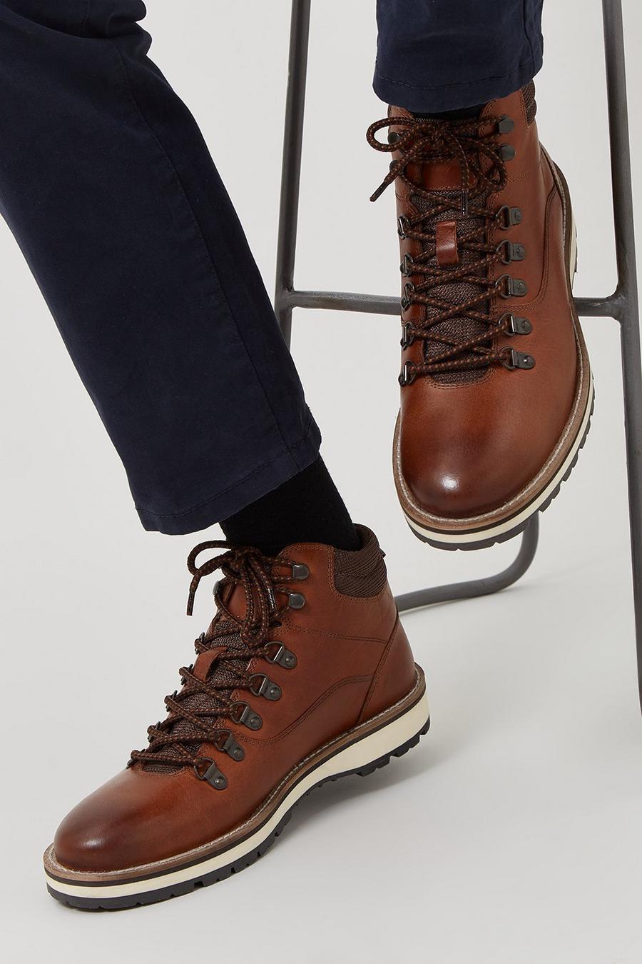 Leather Hiking Boots With Contrast Laces