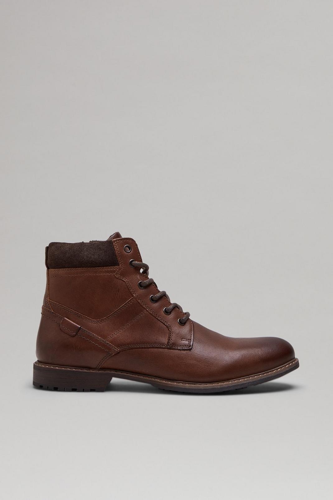 Brown Leather Boots With Zip Detail image number 1
