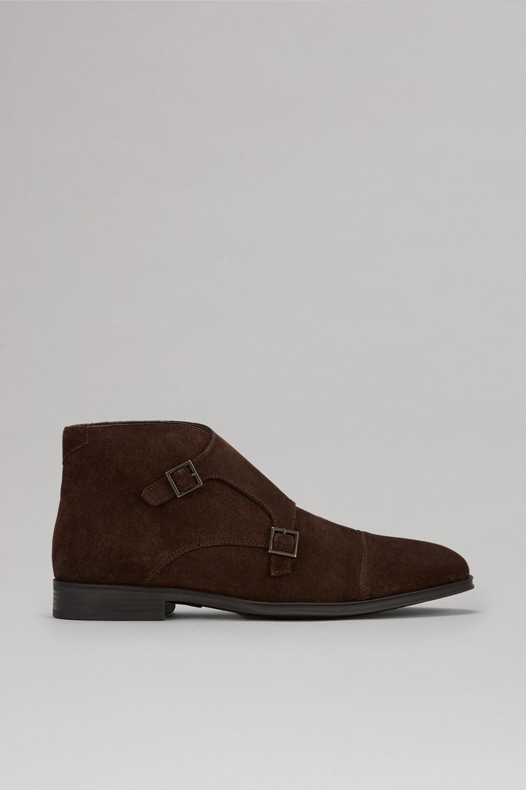 Brown Suede Monk Strap Boots image number 1