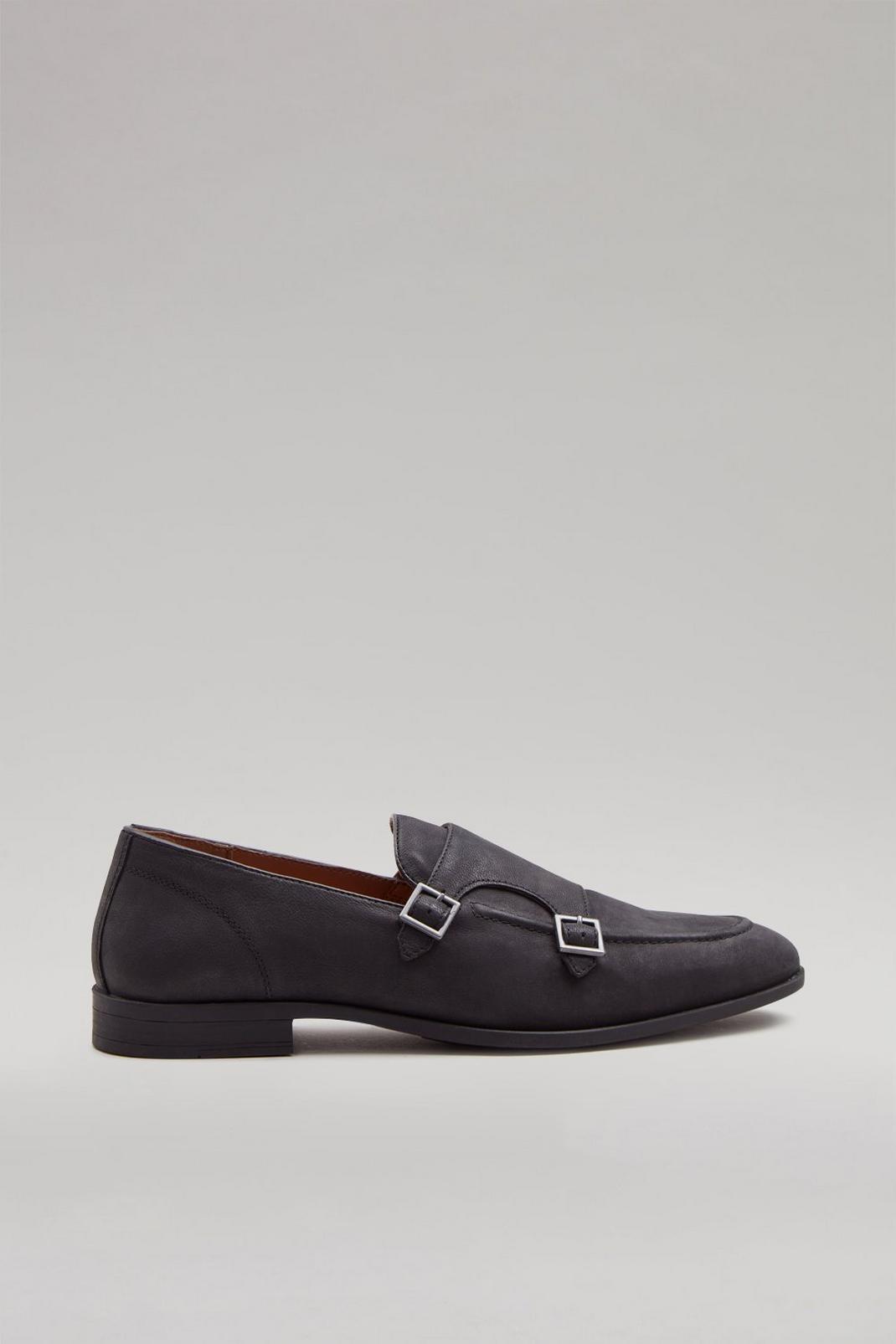 Black Leather Monk Strap Loafers image number 1