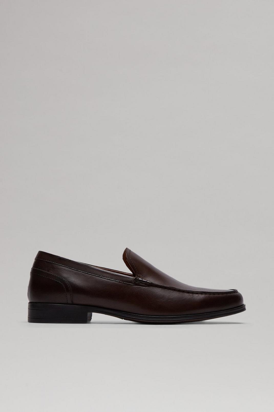 Brown Leather Slip On Loafers image number 1