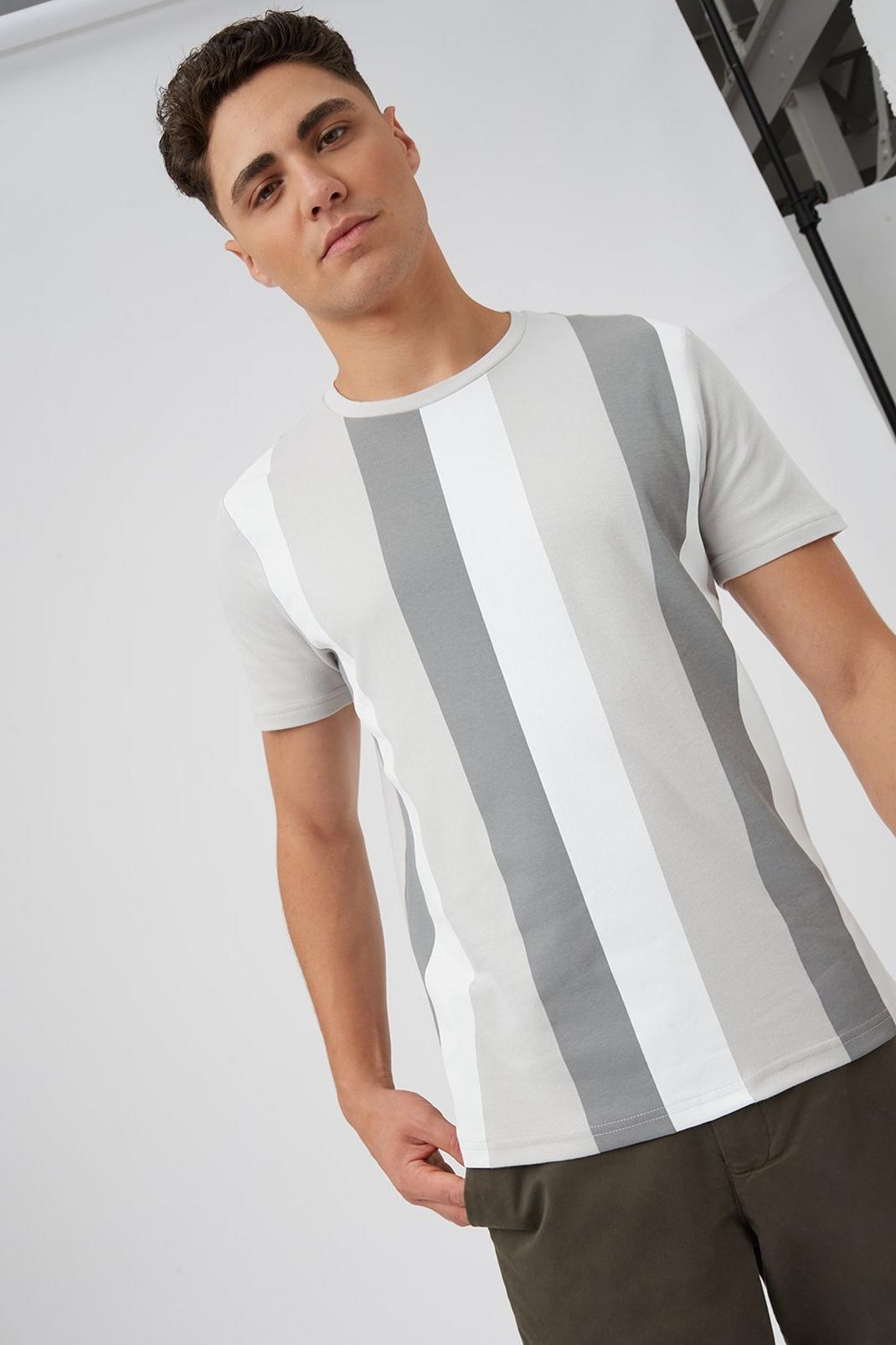 131 Grey Vertical Stripe T-shirt image number 1