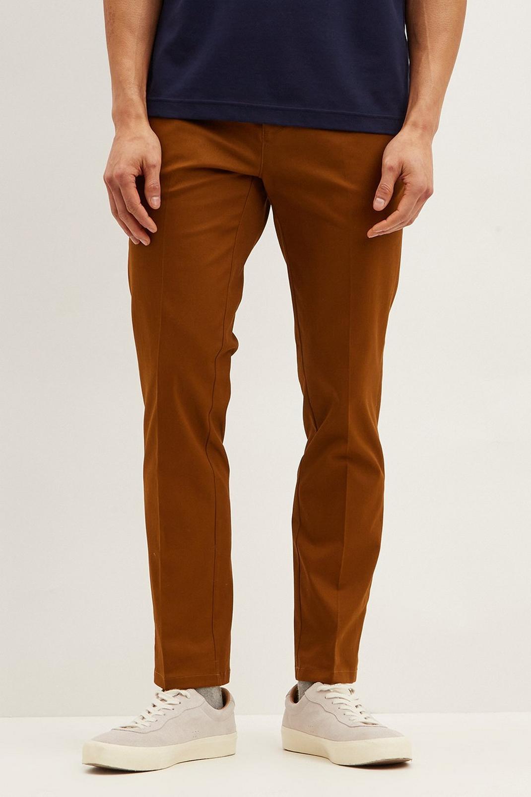 Dark brown Slim Stretch Chino Trousers image number 1