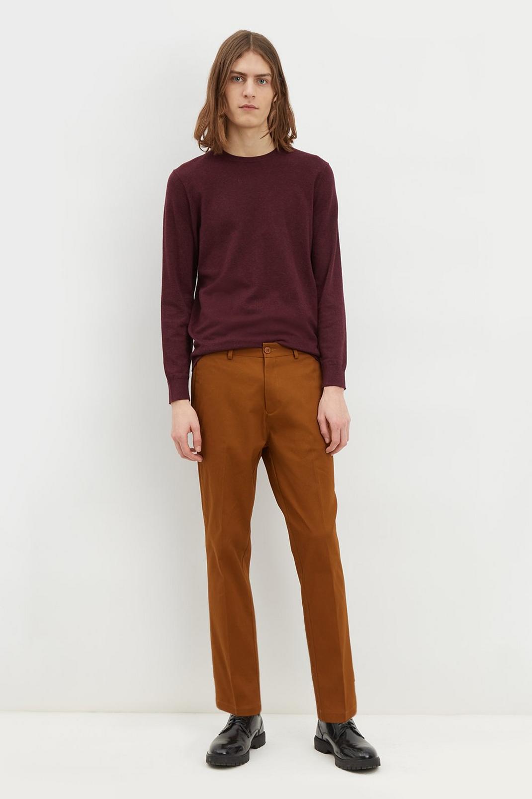 Dark brown Tapered Stretch Chino Trousers image number 1