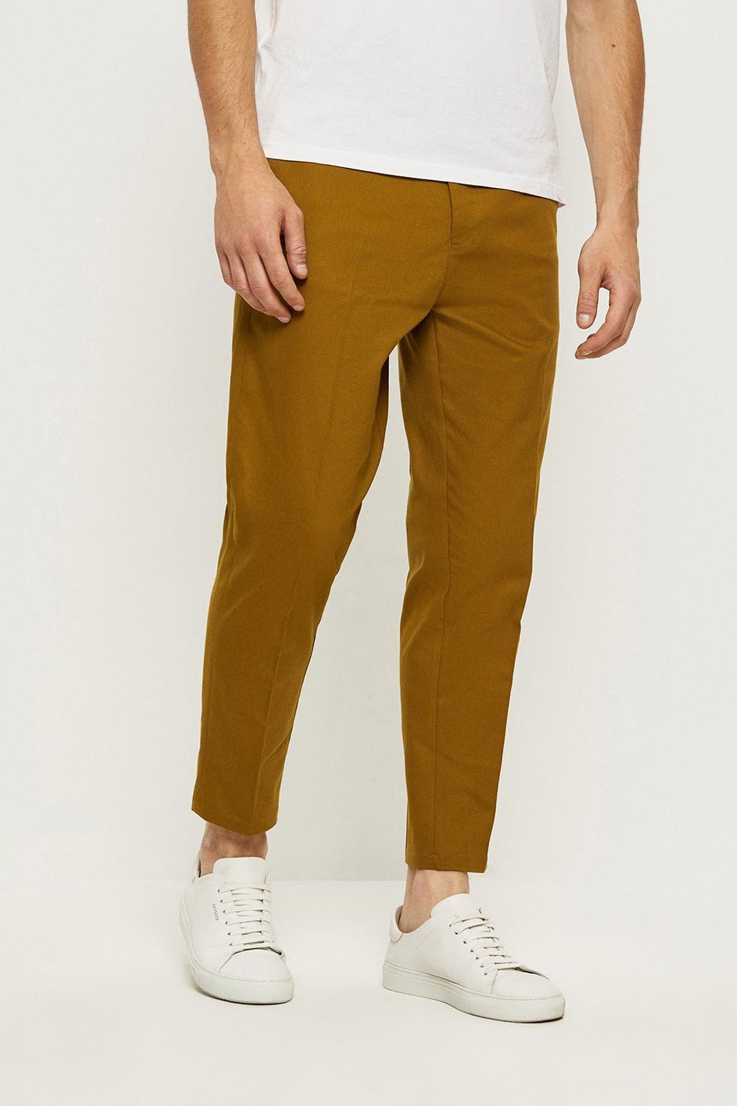 Khaki Tapered Fit Stretch Chinos image number 1
