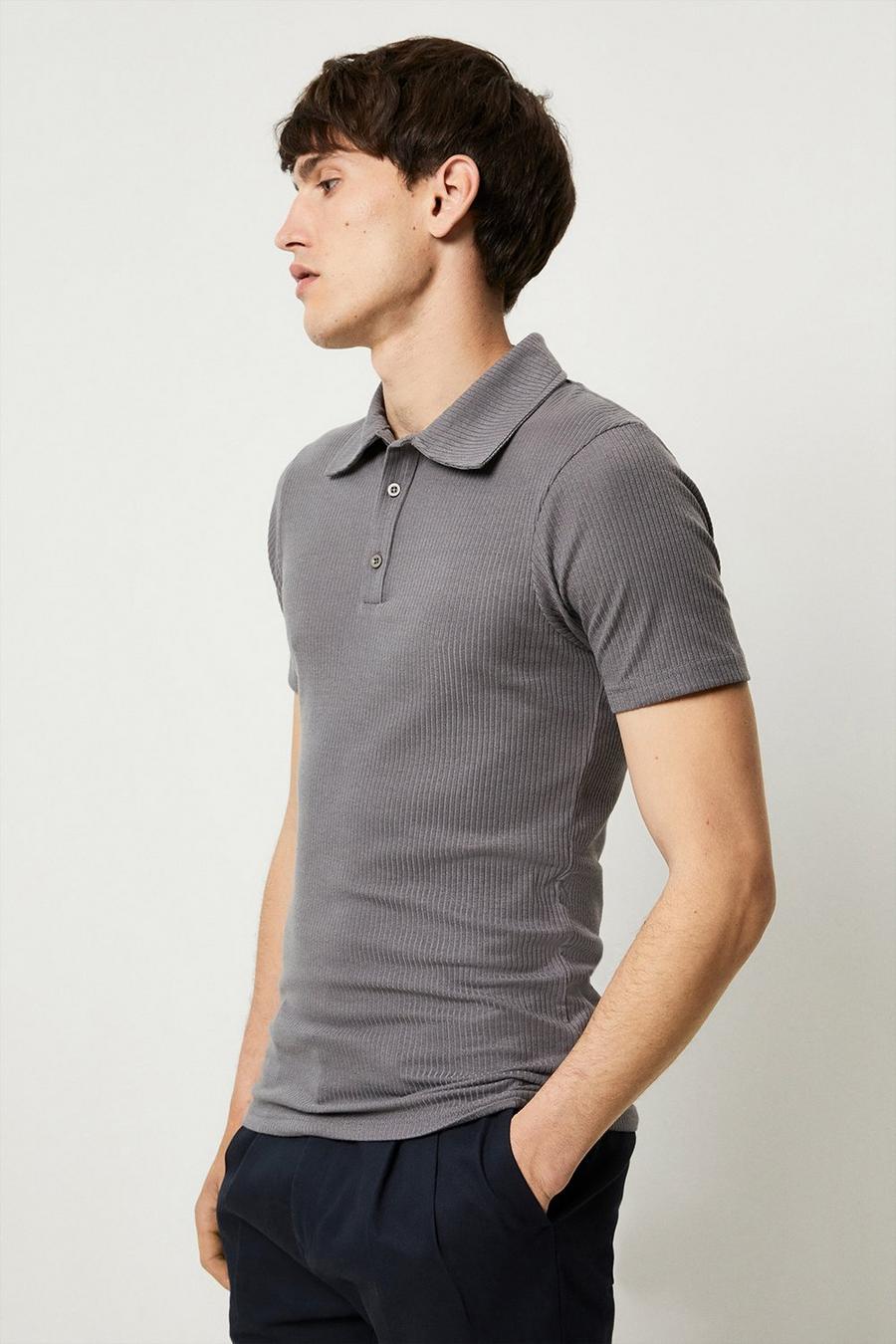 Short Sleeve Muscle Fit Rib Polo
