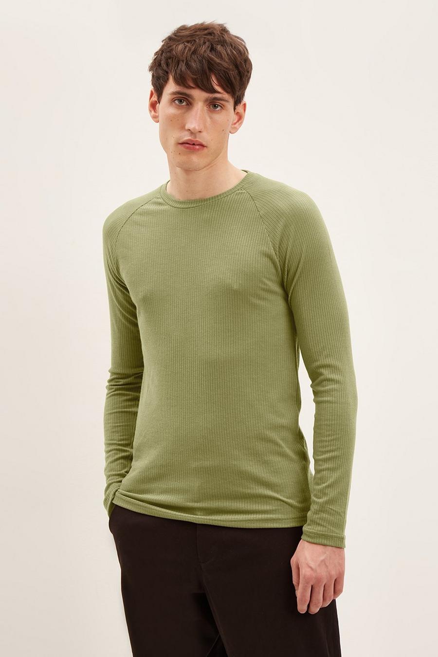 Muscle Fit Long Sleeve Ribbed T-shirt