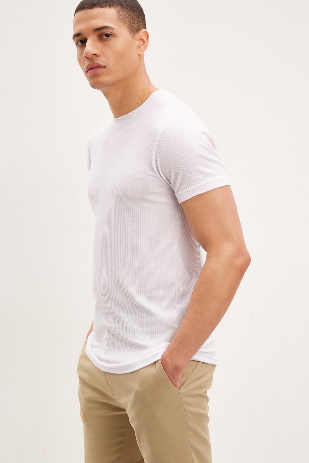 White Muscle Fit Short Sleeve Rib T-Shirt image number 1
