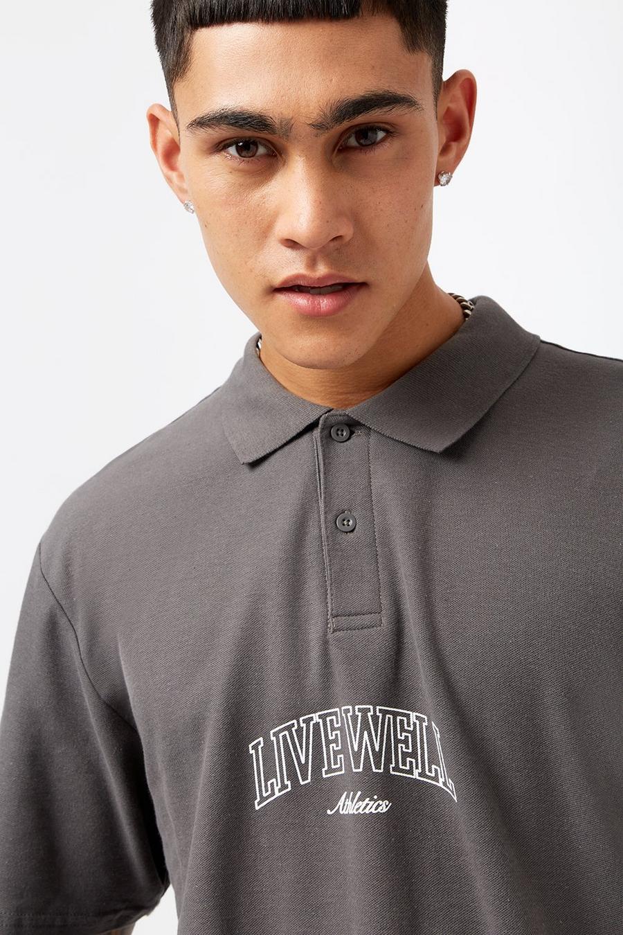 Ss Live Well Graphic Printed Polo