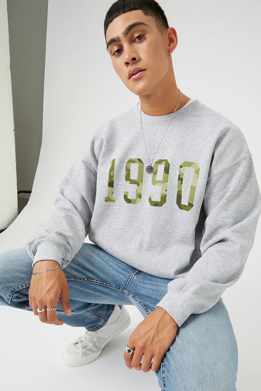 Grey Camo Nineteen Ninety Print Sweatshirt