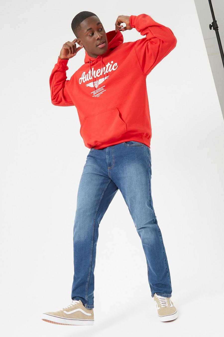 Red Oversize Authentic Print Hoodie