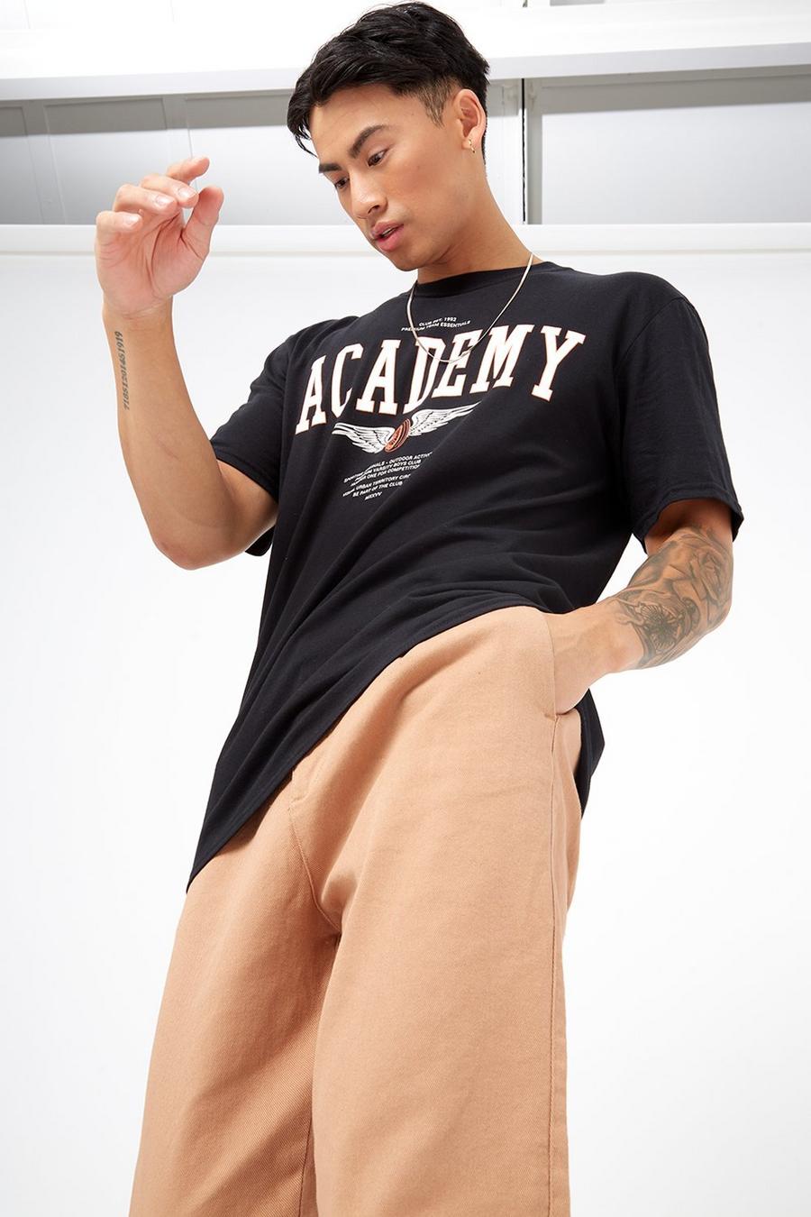 Black Oversized Academy Print T-shirt