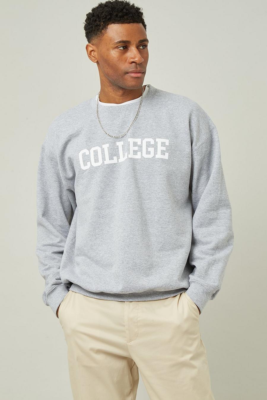 Grey Oversize College Print Sweatshirt