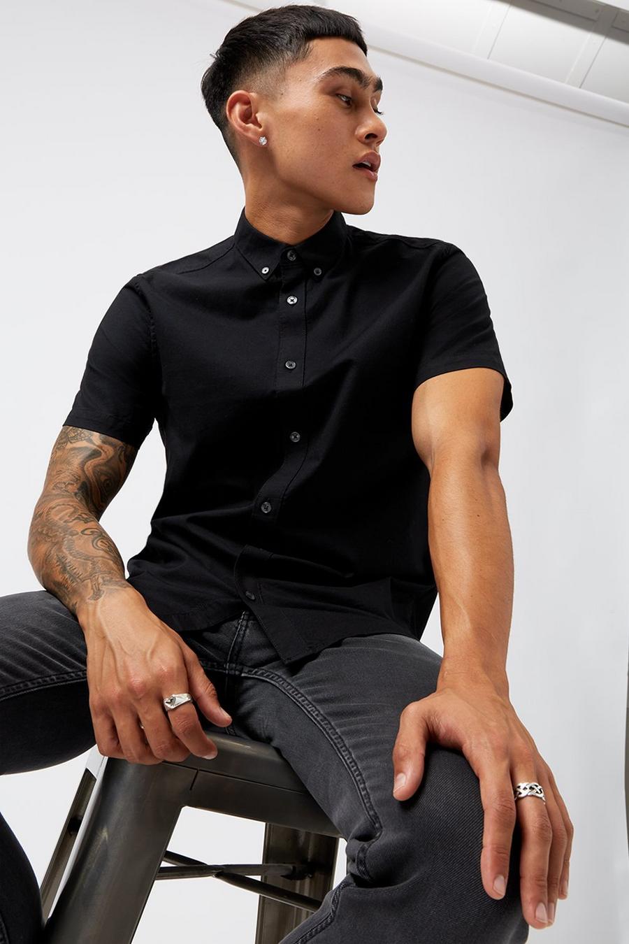 Short Sleeve Black Oxford Shirt