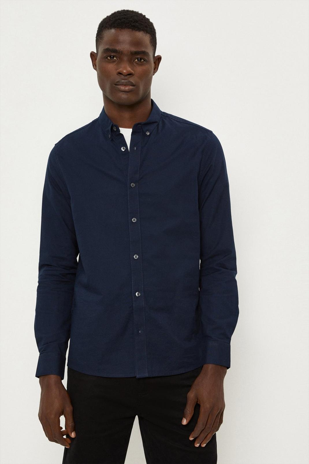 Navy Long Sleeve Oxford Shirt image number 1