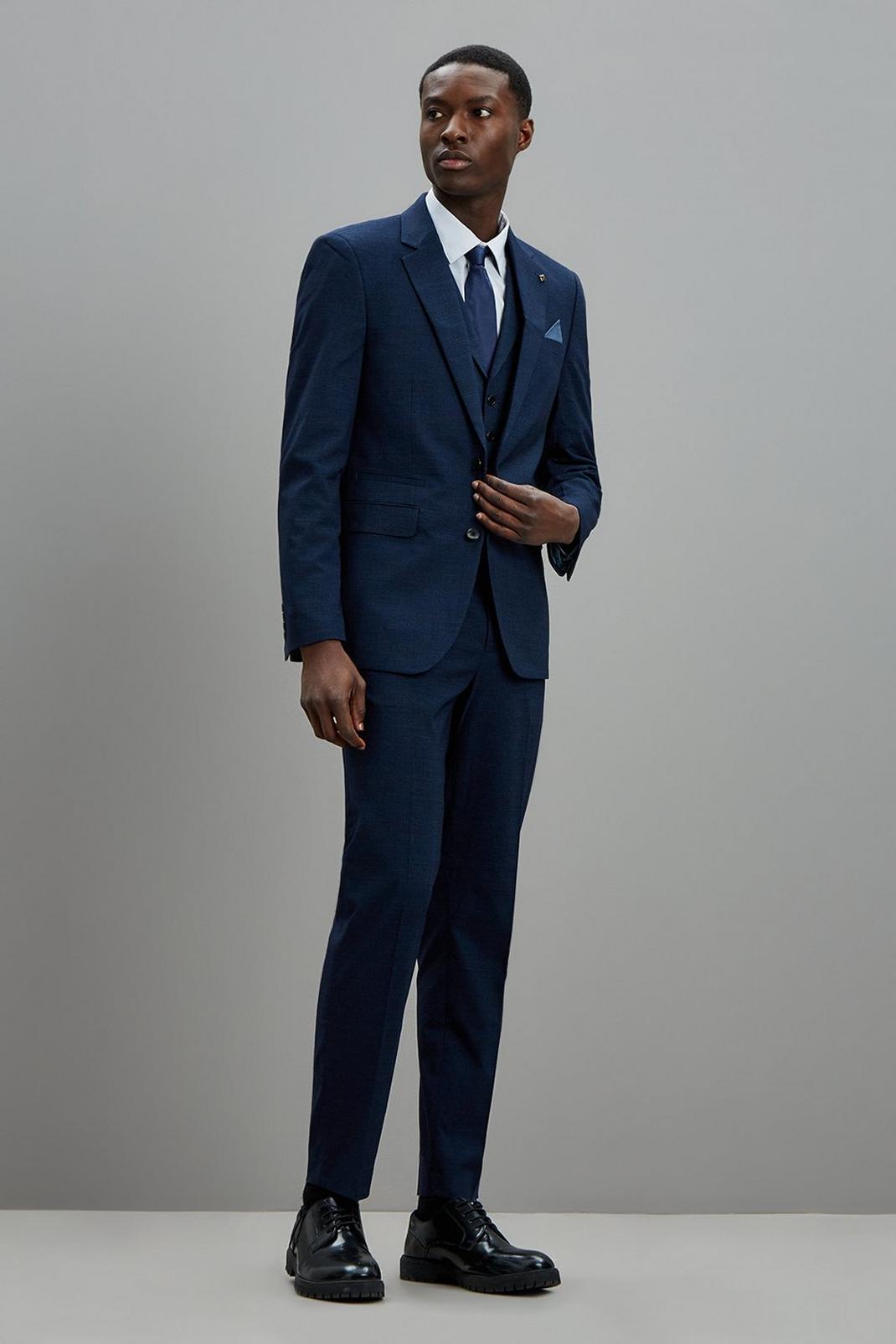 Navy Tailored Tonal Check Two-Piece Suit image number 2