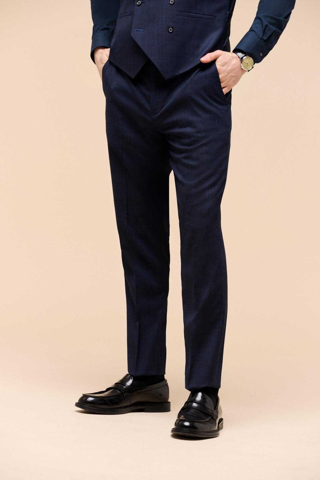 Slim Fit Navy Textured Trouser image number 1