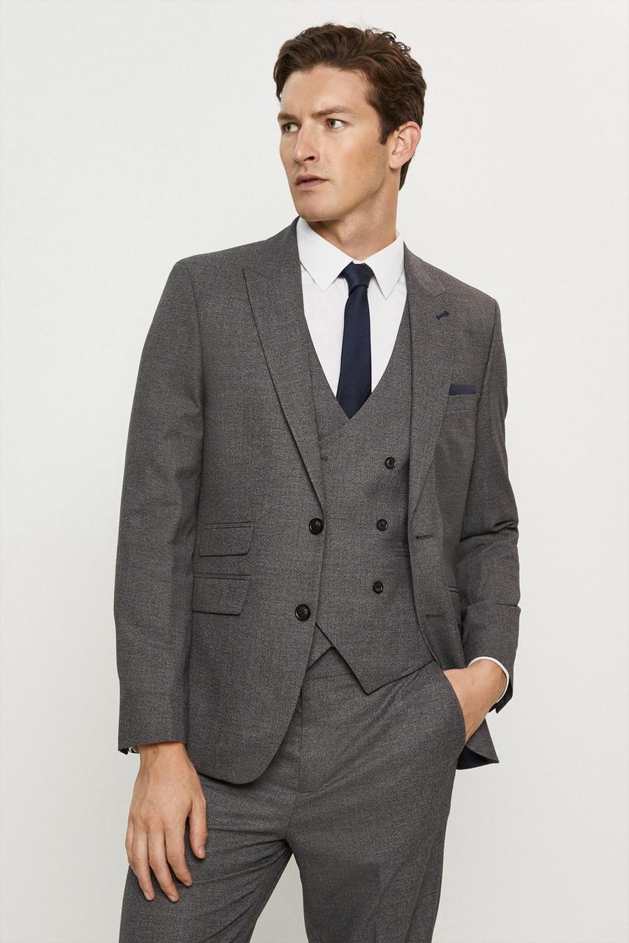 Slim Fit Grey Grindle Three-Piece Suit