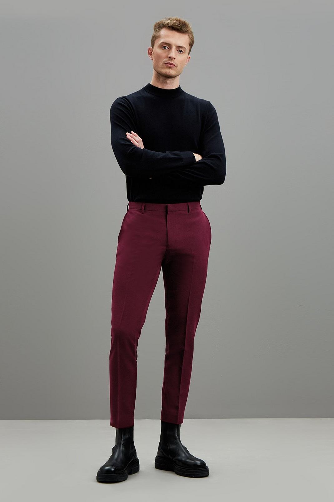 Raspberry Skinny Fit Burgundy Bi-Stretch Trouser image number 1