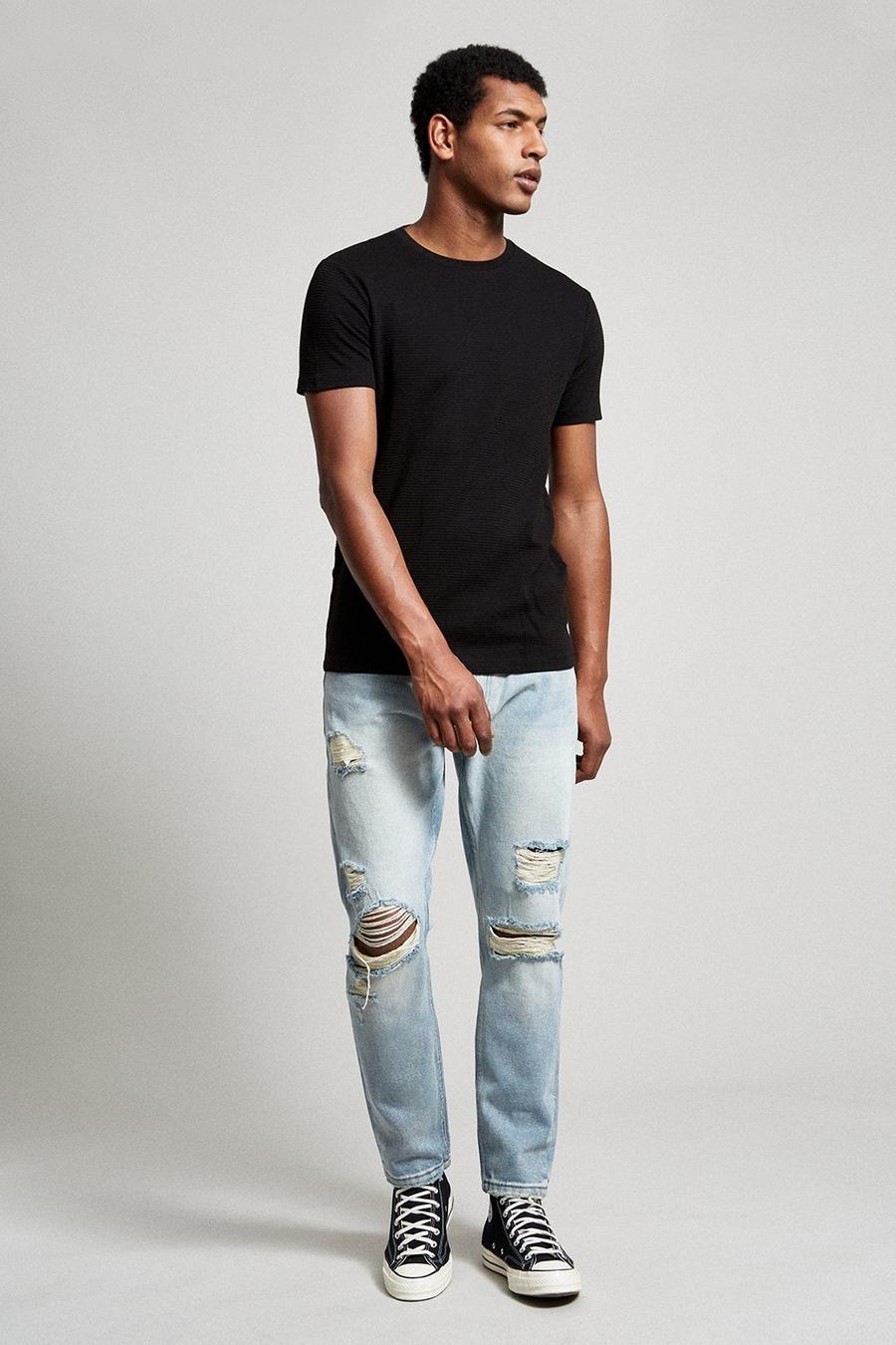 Tapered Light Blue Rip Jeans