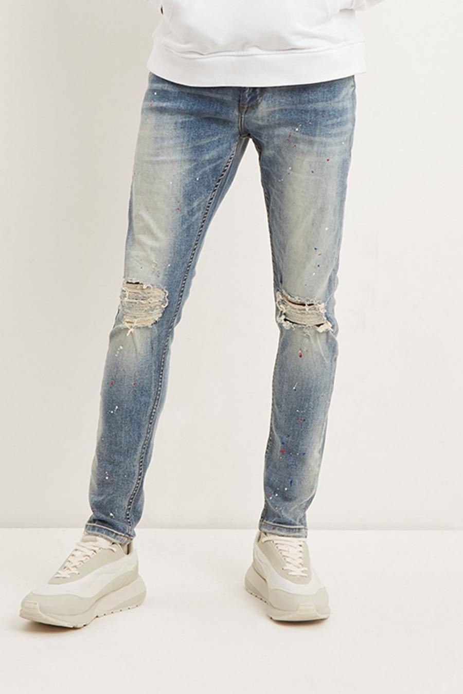 Spray On Mid Blue Blow Out Splatter Jeans