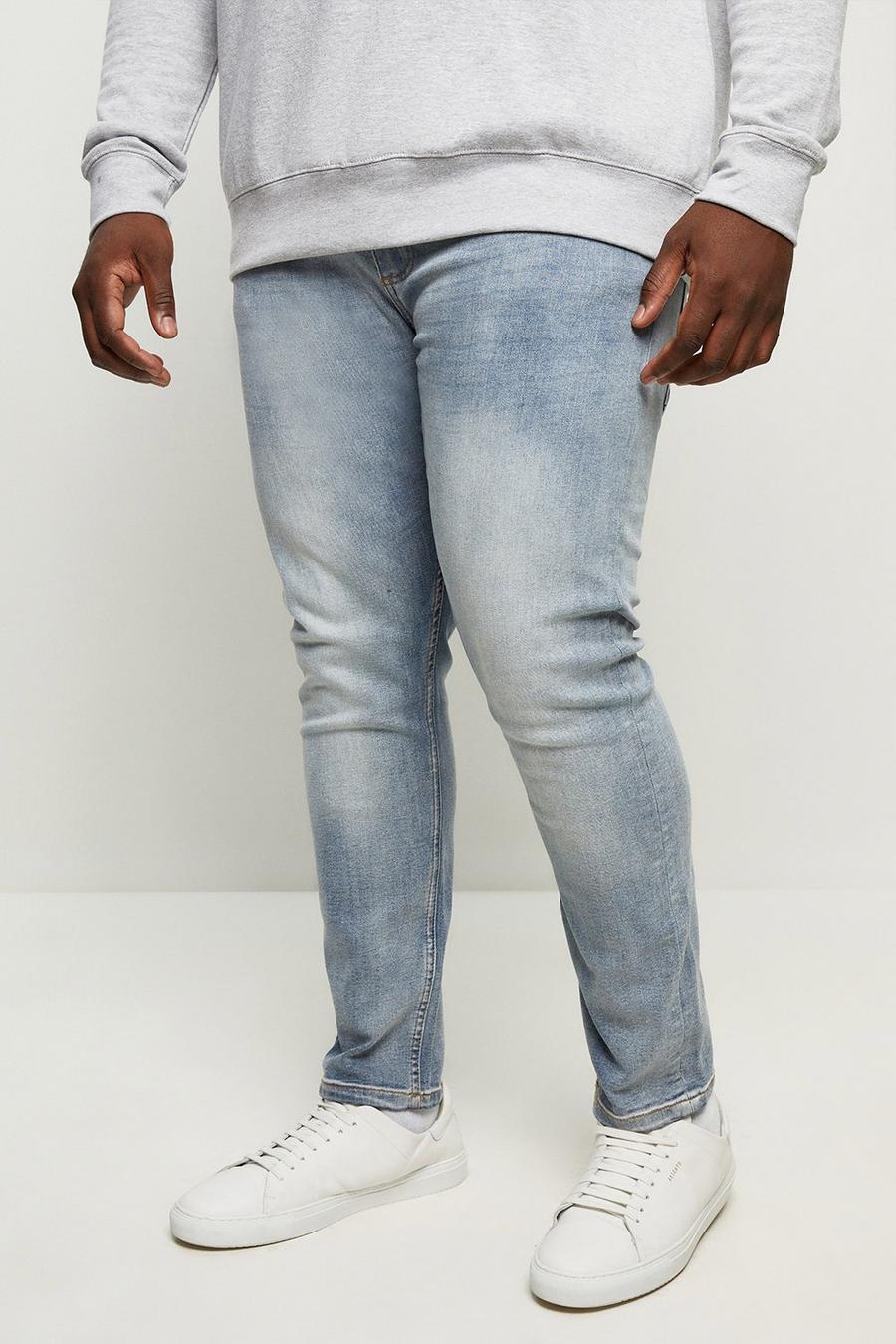 Plus And Tall Skinny Light Blue Rip Jeans