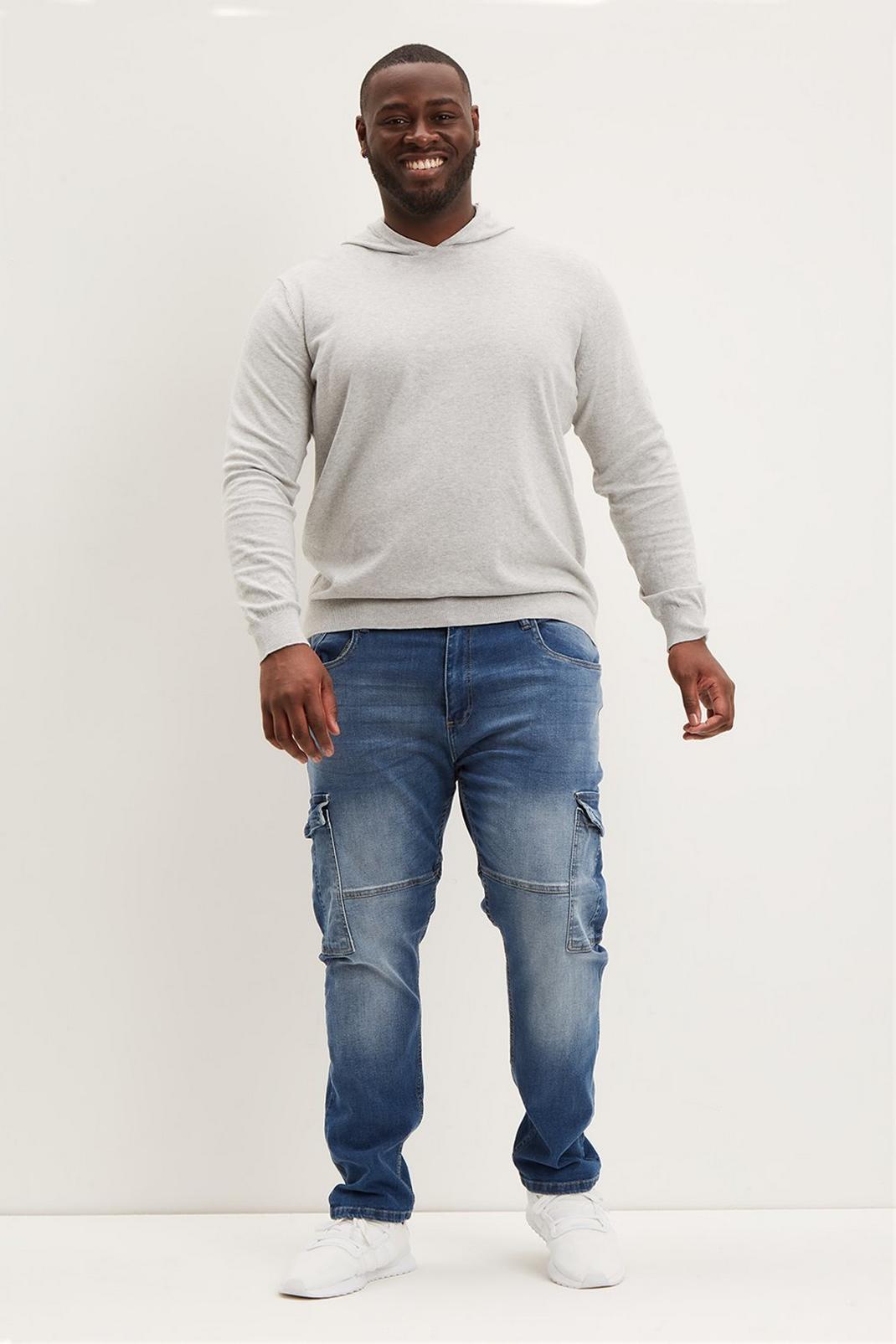 Mid blue Plus And Tall Slim Tint Blue Cargo Jeans image number 1
